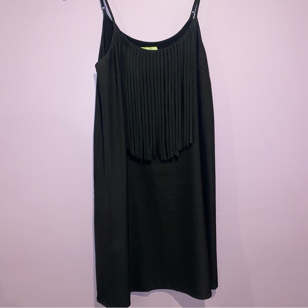 Black fringe mini shift dress